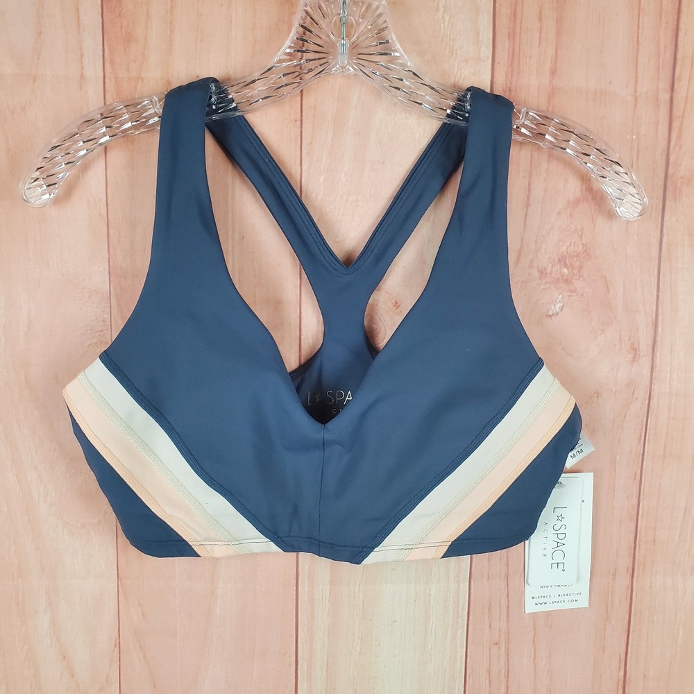 L Space Active Wyatt Tank Bra Womens Medium Blue Stretch Racer Back High‎ Impact